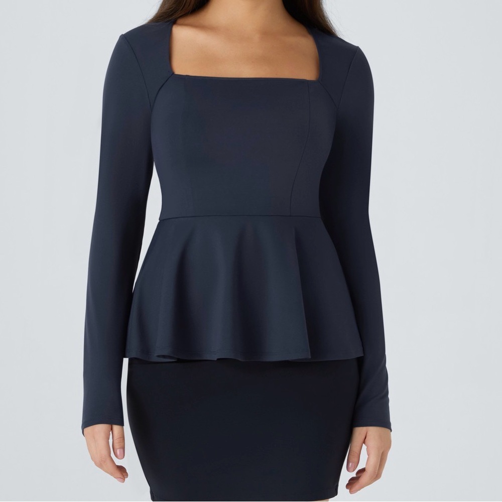 HALARA Navy Long-Sleeve Peplum Top